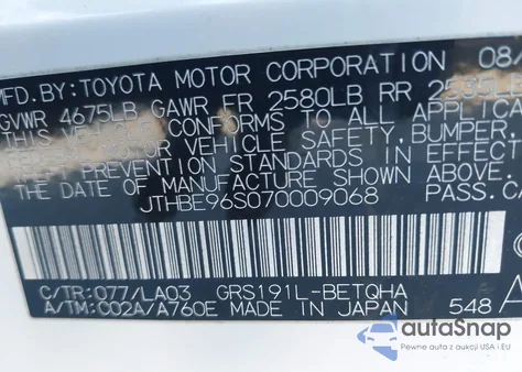 2007 Lexus Gs 350 из США, поврежденный, VIN JTHBE96S070009068